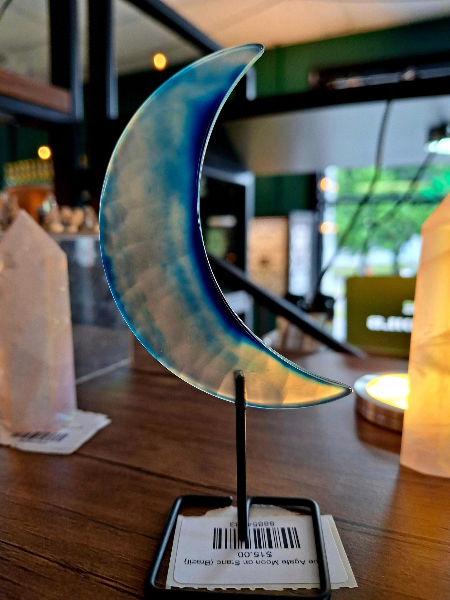 Blue Agate Moon on Stand (Brazil)