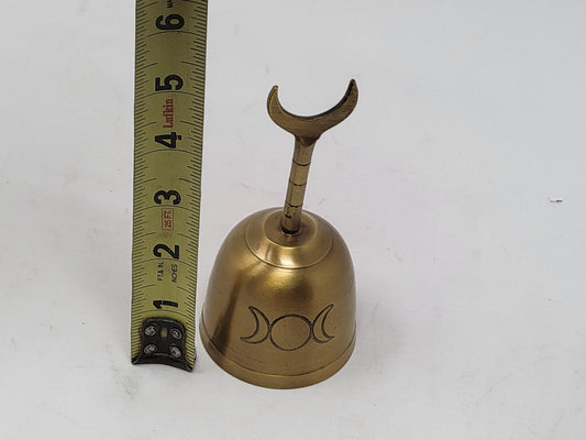 Brass Hand Bell -Crescent Moon Handle and Triple Moon Etching