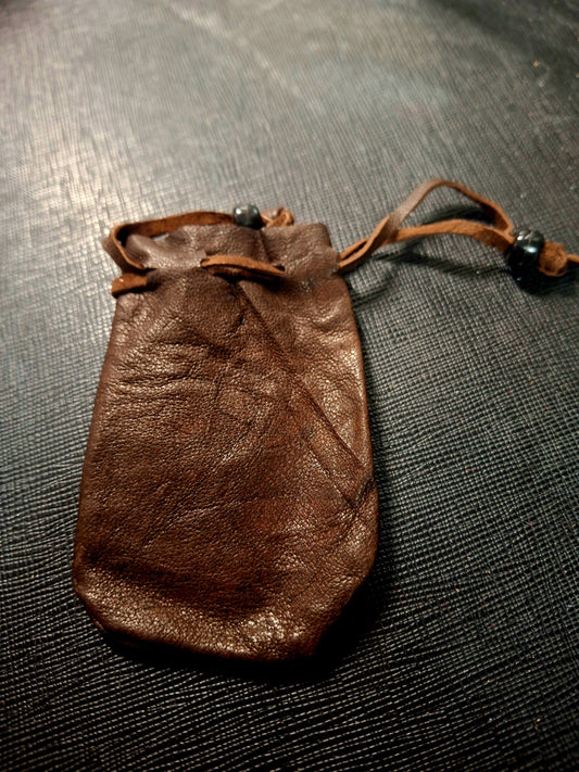 Brown Color Leather Drawstring Pouch/Bag 3x2" - 1 inch opening (Approx.) *Please note: Brown colors will vary in variations shades of brown**