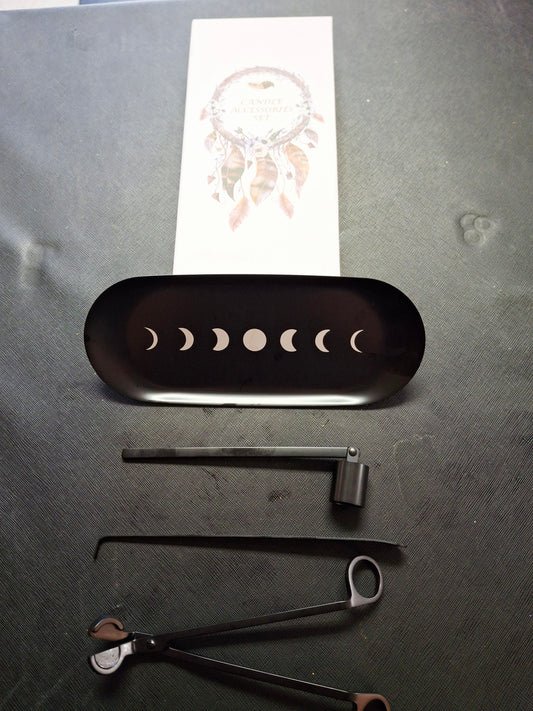 Candle Accessories Set: Moon Tray, Candle Snuffer, Wick Trimmer & Dipper