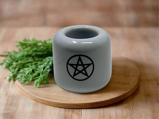 Chime Candle Holder (White /Gold Pentagram)