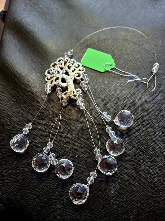 Clear Crystal Beads Suncatcher with Tree of Life Design, 16"L