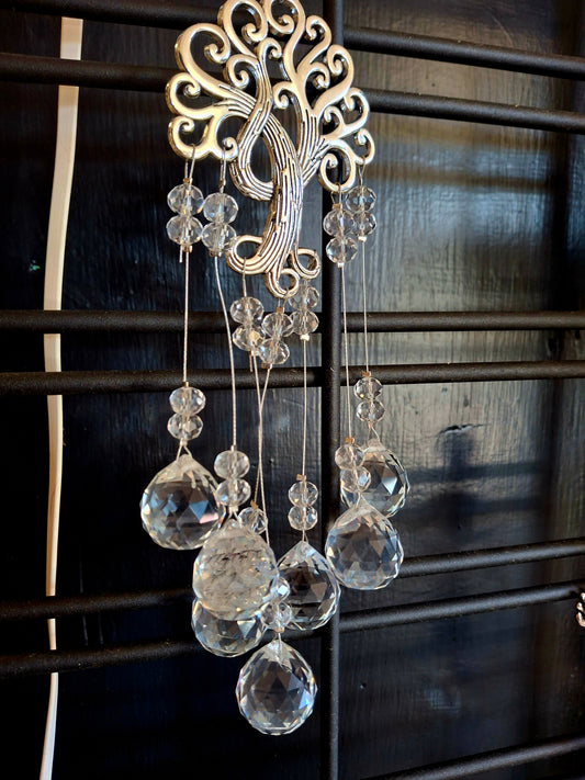 Clear Crystal Beads Suncatcher with Tree of Life Design