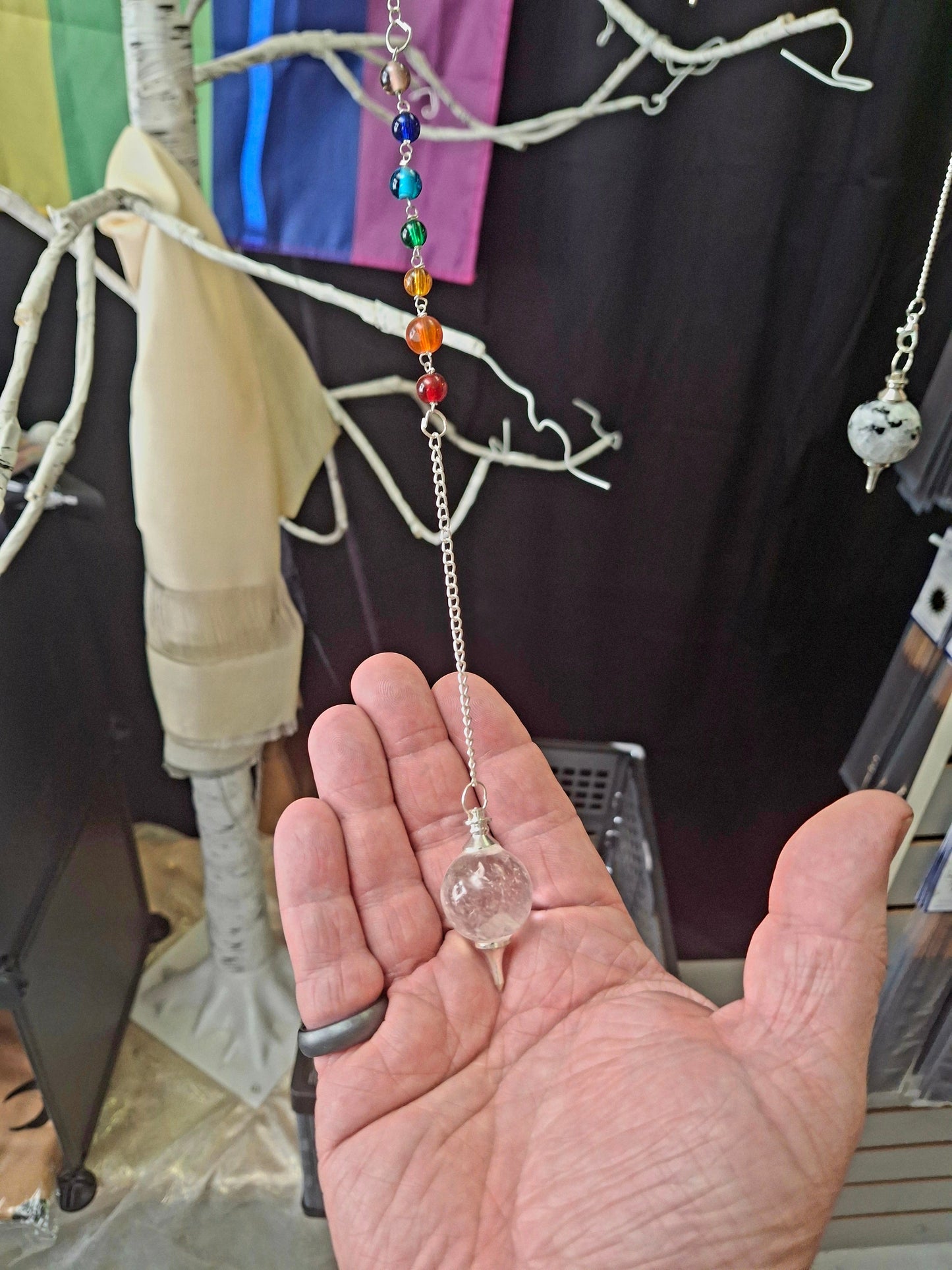 Clear Quartz Chakra Chain Ball Pendulum