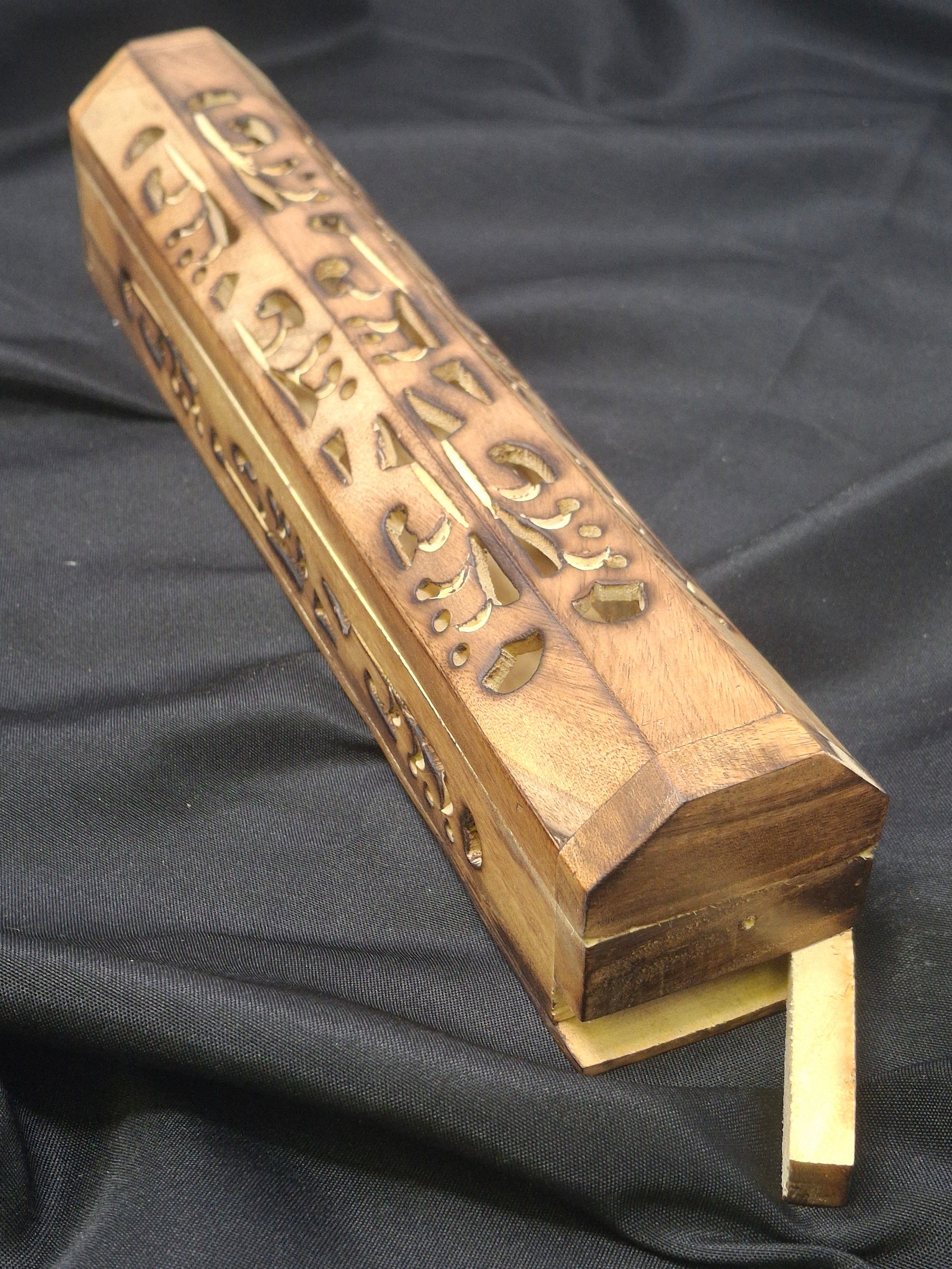 Coffin Box w/Storage (Wood Carved Burnt)