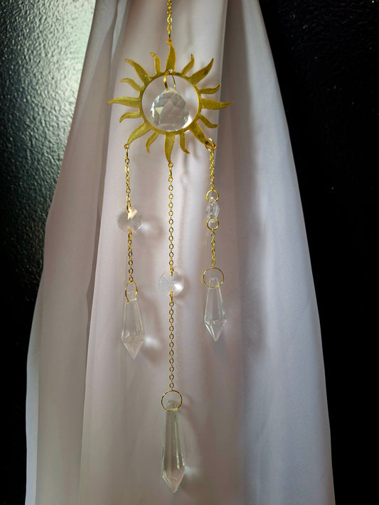 Crystal Suncatcher with Sun Design, 14"L