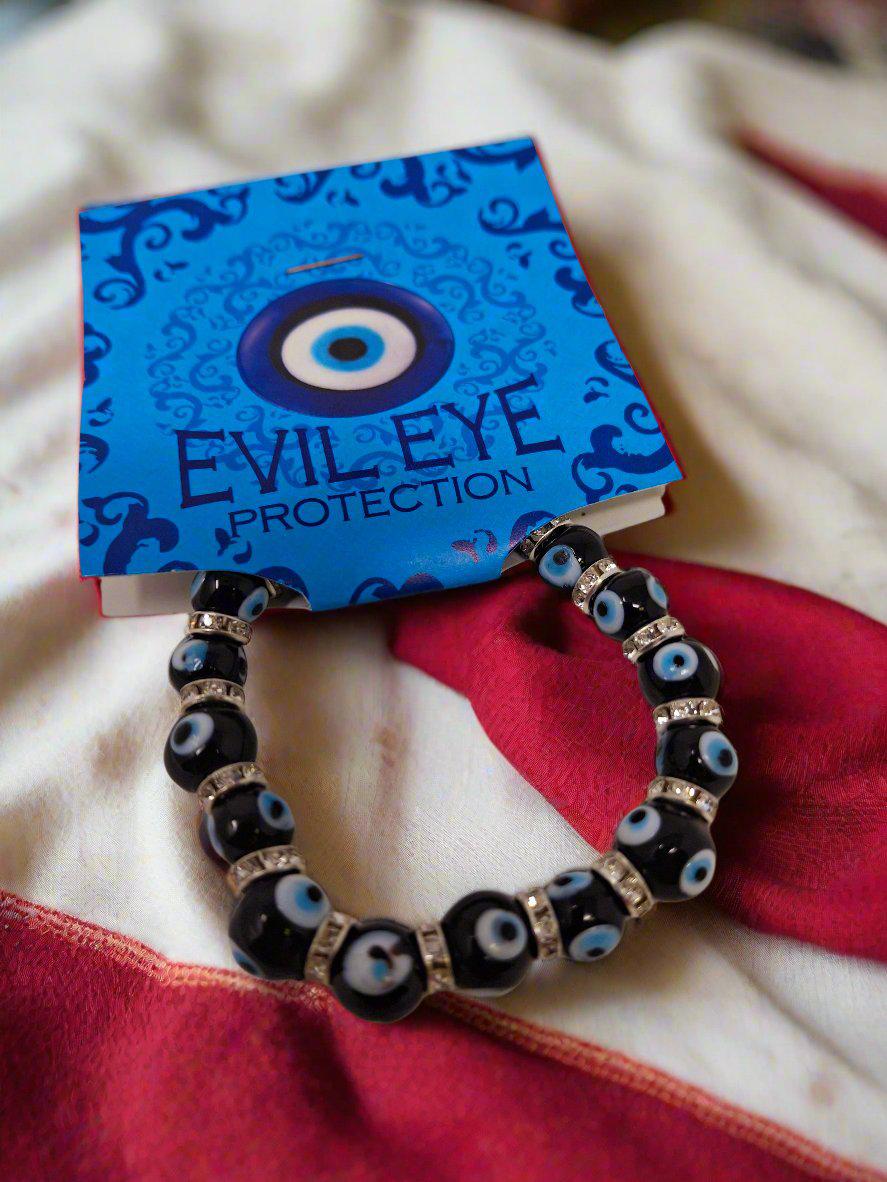 Evil Eye Black Bracelet w/encrusted Beads