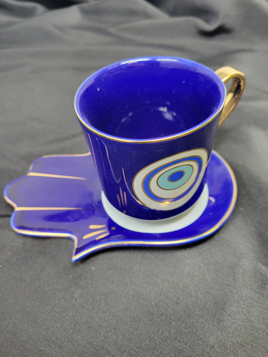 Evil Eye Tea Cup w/Hamsa Hand Saucer