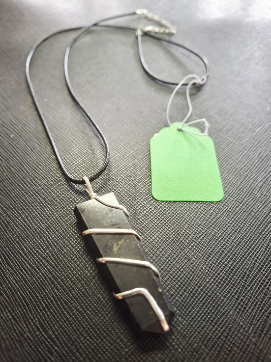 Flat Wire Wrapped Pendant - Black Tourmaline