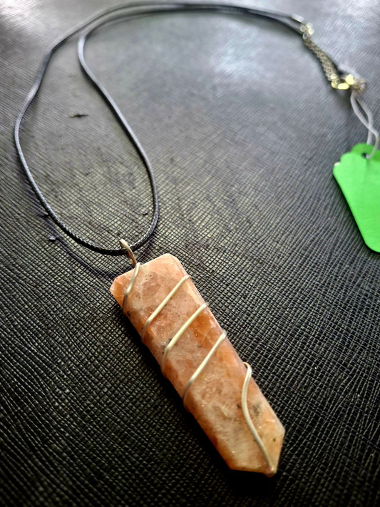 Flat Wire Wrapped Pendant - Sunstone