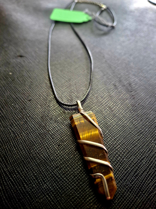 Flat Wire Wrapped Pendant - Tiger Eye