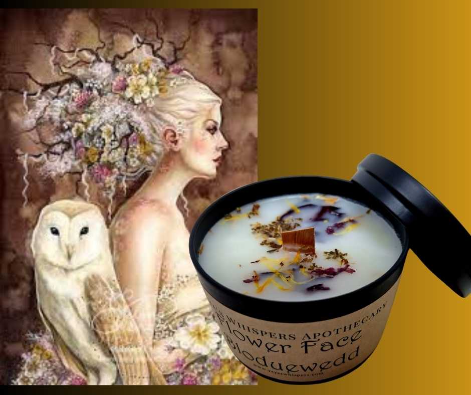 Flower Face Bloduewedd (Yaya's Whispers Apothecary) Deity Candle