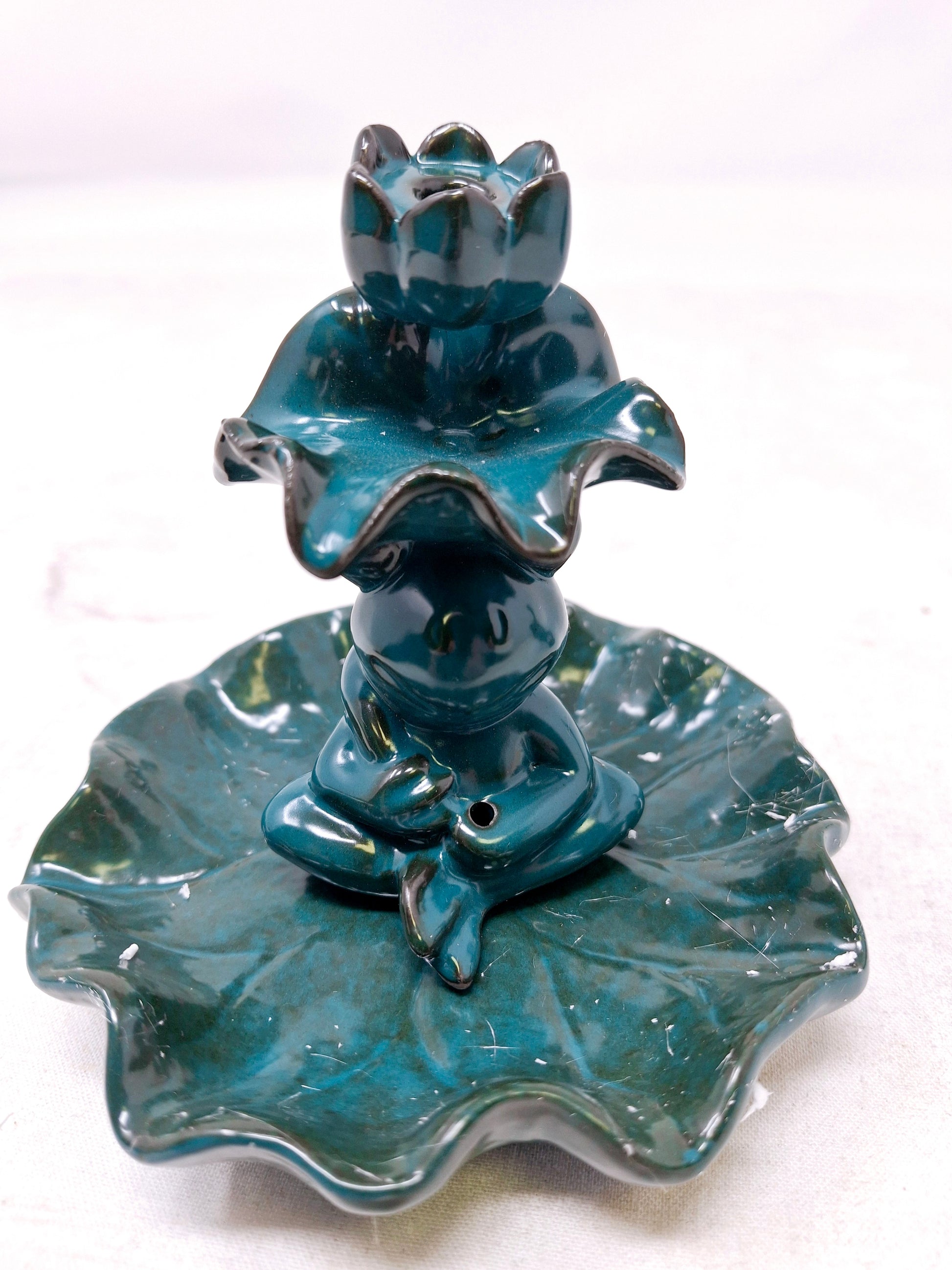 Frog & Lilly Pad Backflow Cone Incense Burner 4"W x 4"H