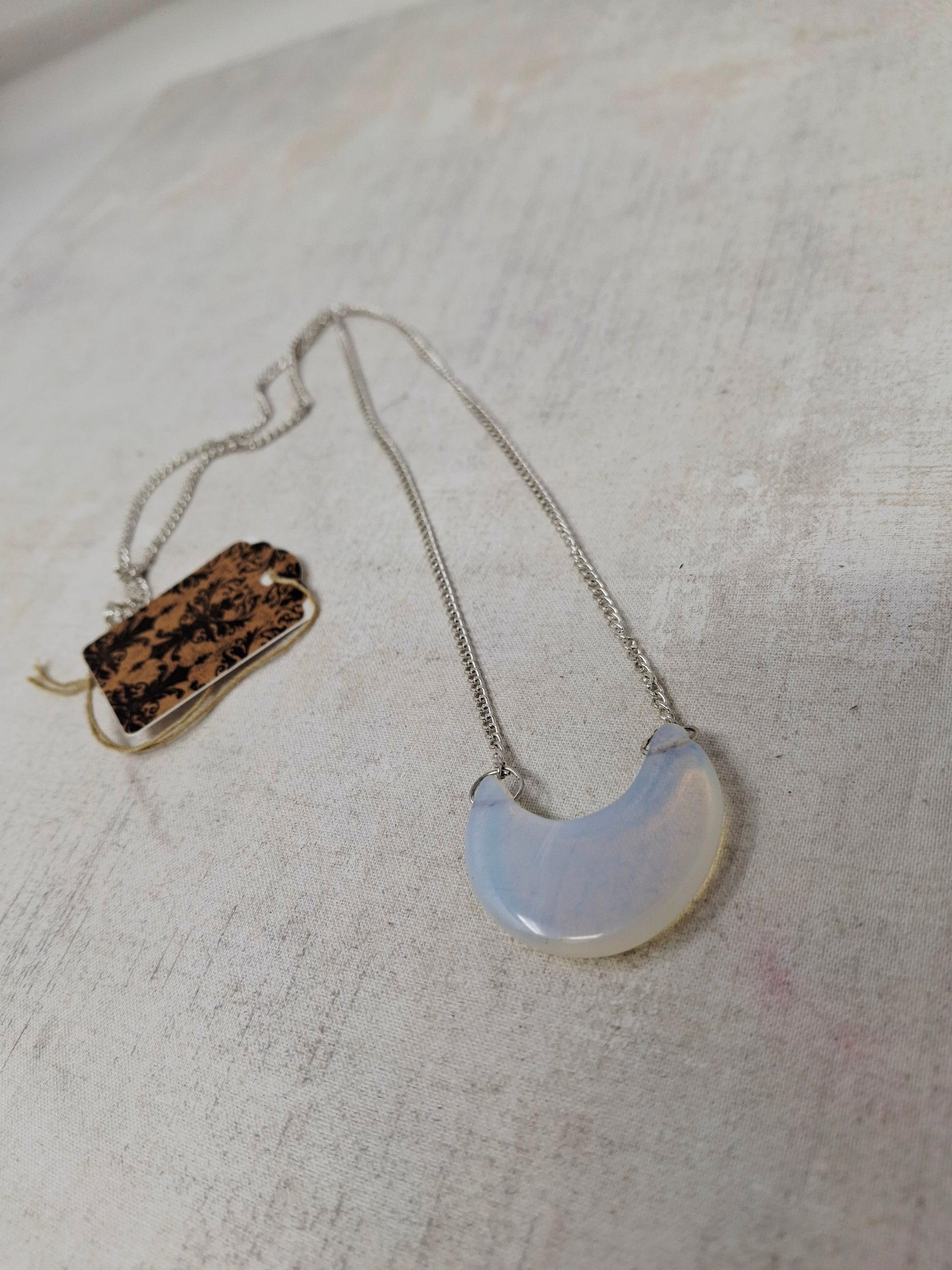 Gemstone Crescent Moon Pendants w/Chains