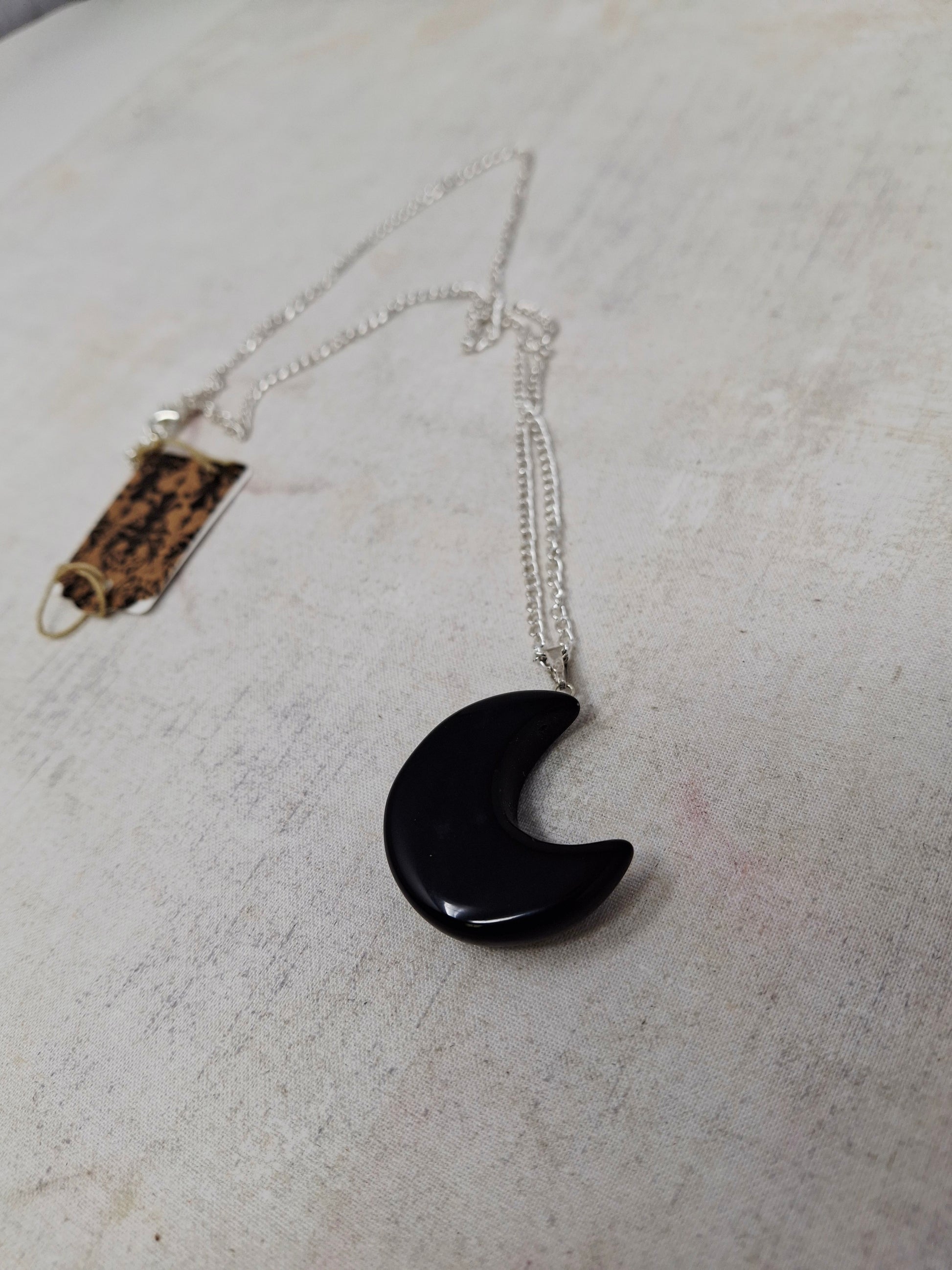 Gemstone Crescent Moon Pendants w/Chains