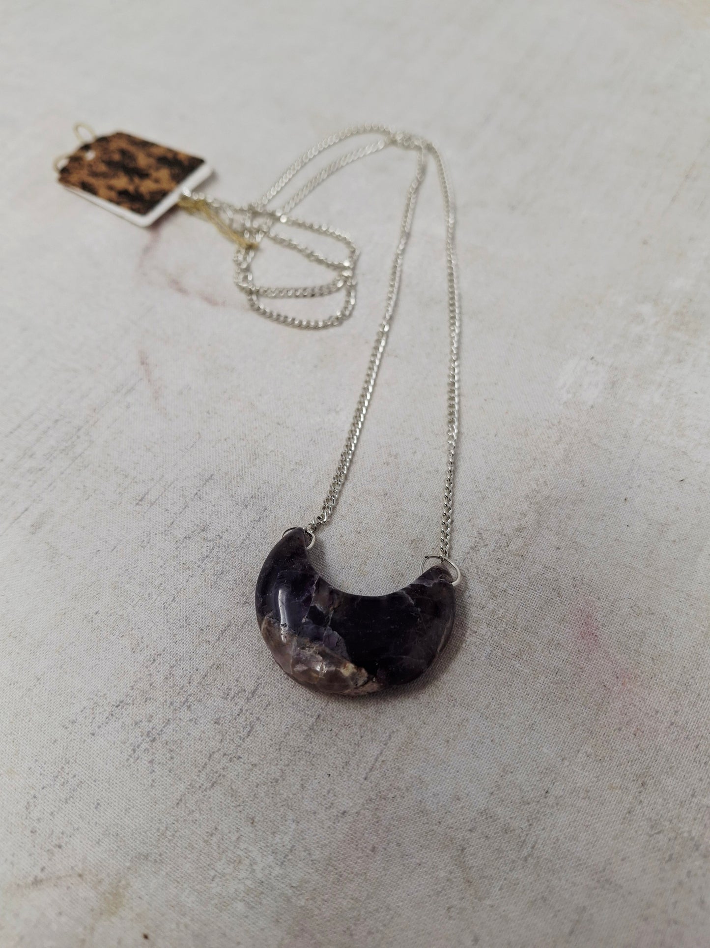 Gemstone Crescent Moon Pendants w/Chains