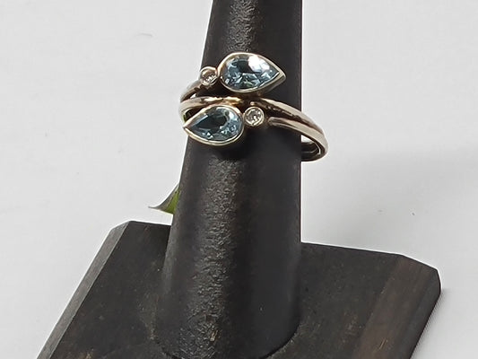 Gemstone Rings Double Blue Topaz& CZ in Sterling Silver 6