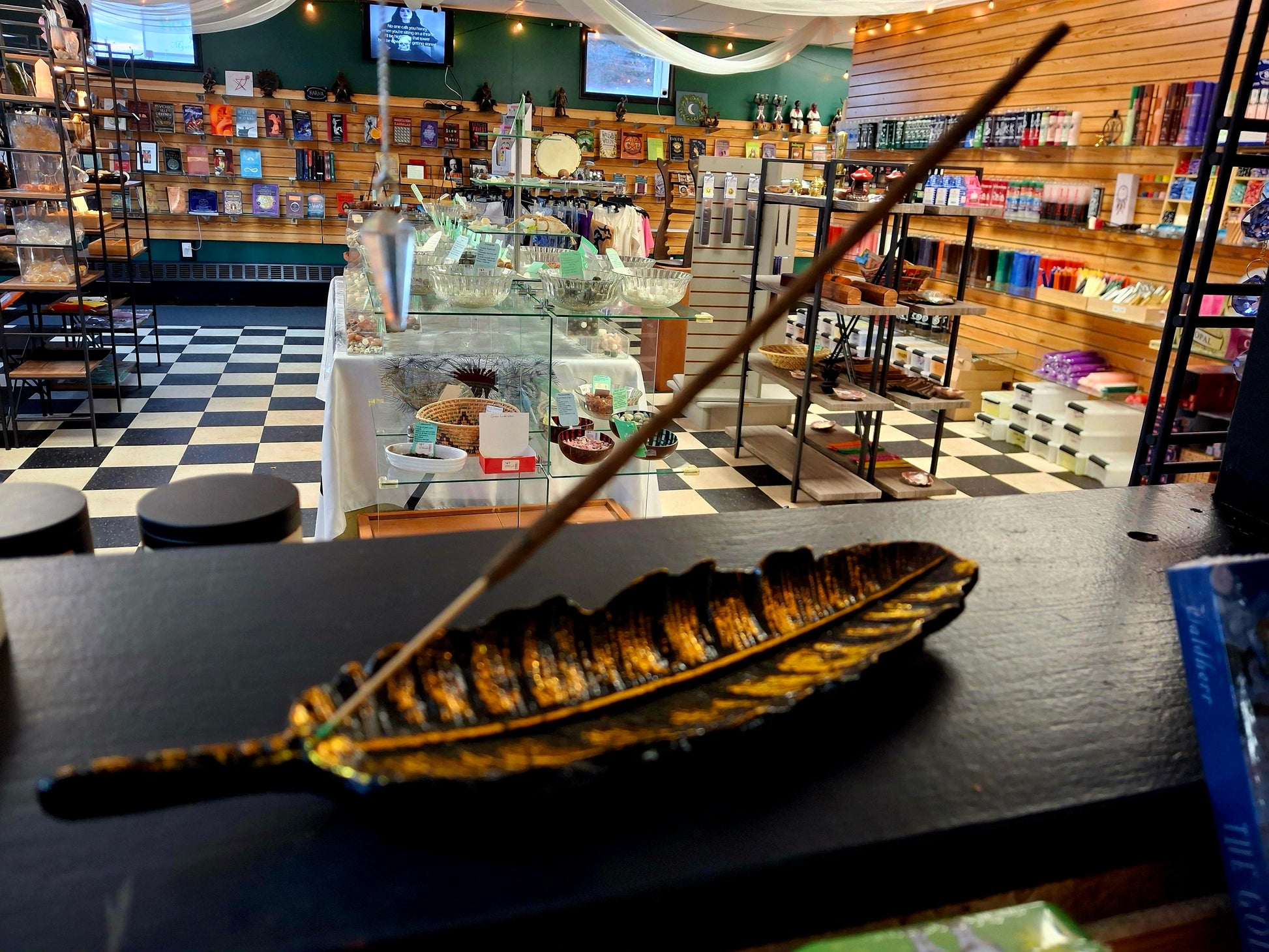 Golden Metal Narrow Leaf Incense/Smudge Burner, Home Decor, ETC. 10"L 3"W