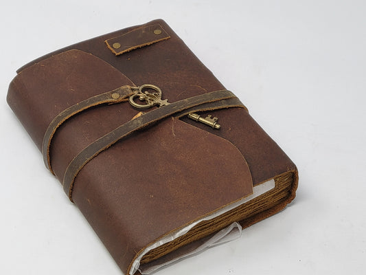 Hand Crafted Leather Journal Soft Leather w/ Key Closure 5x7" (Organic Paper)