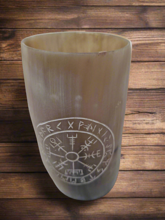 Handcrafted Natural Buffalo Horn Drinking Cups Vegvisir