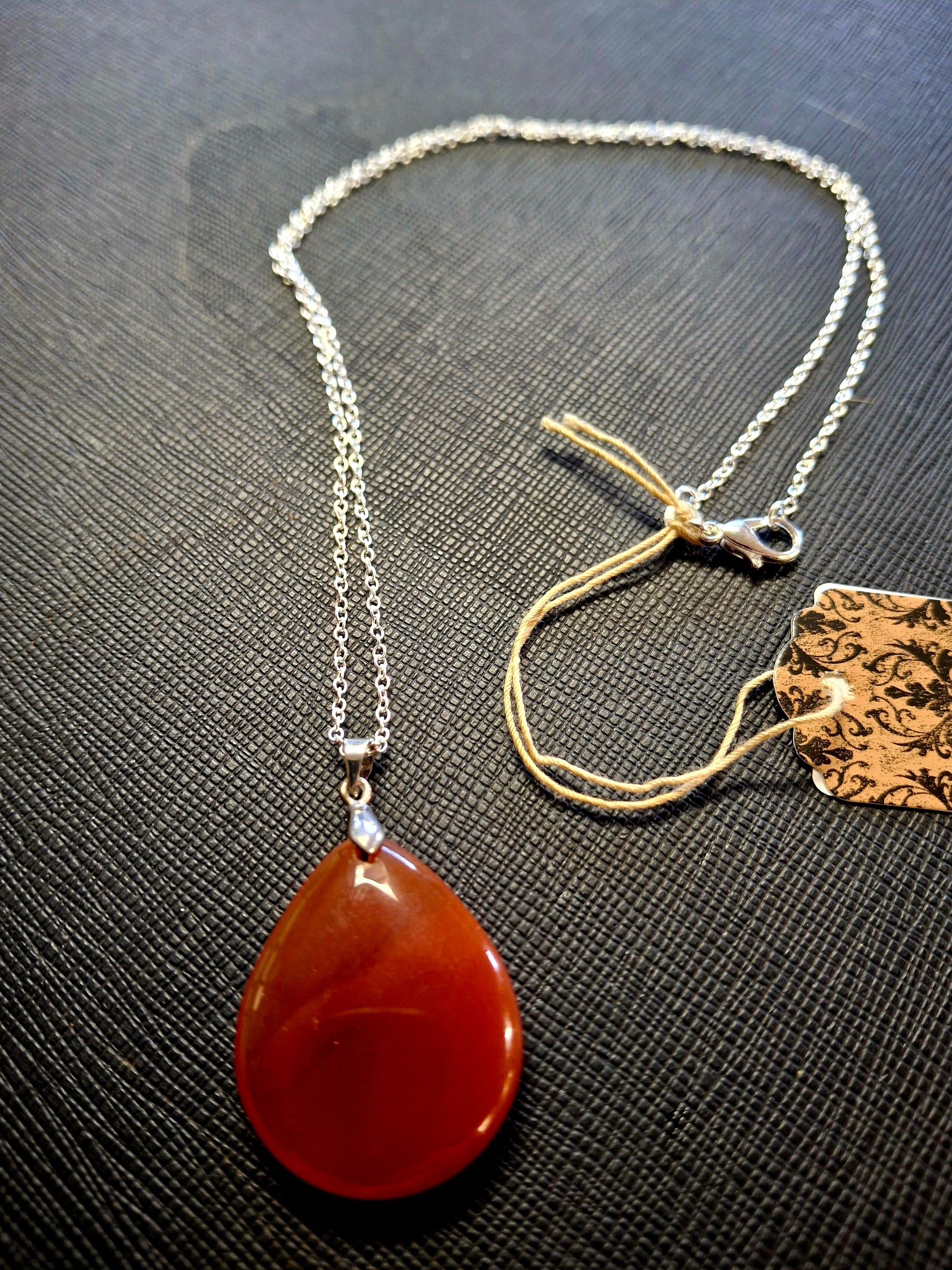 Handmade Silver Charm Carnelian Teardrop Pendant