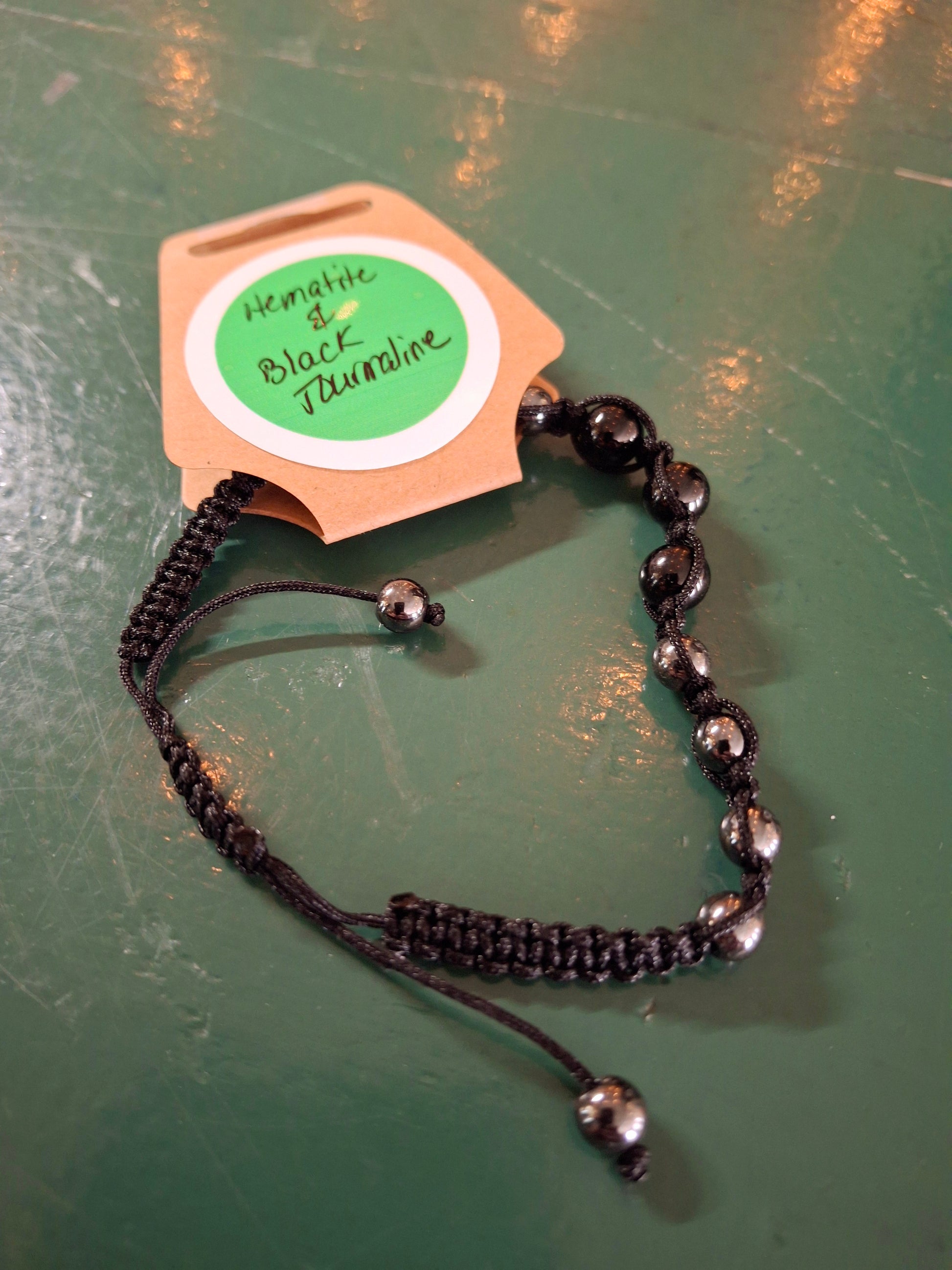 Hematite & Black Tourmaline Pull Tie Bracelet