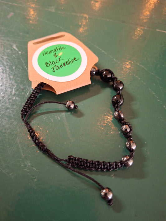 Hematite & Black Tourmaline Pull Tie Bracelet