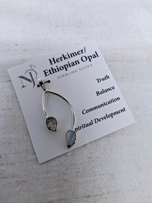 Herkimer/Ethiopian Opal Pendant in .925 Sterling Silver