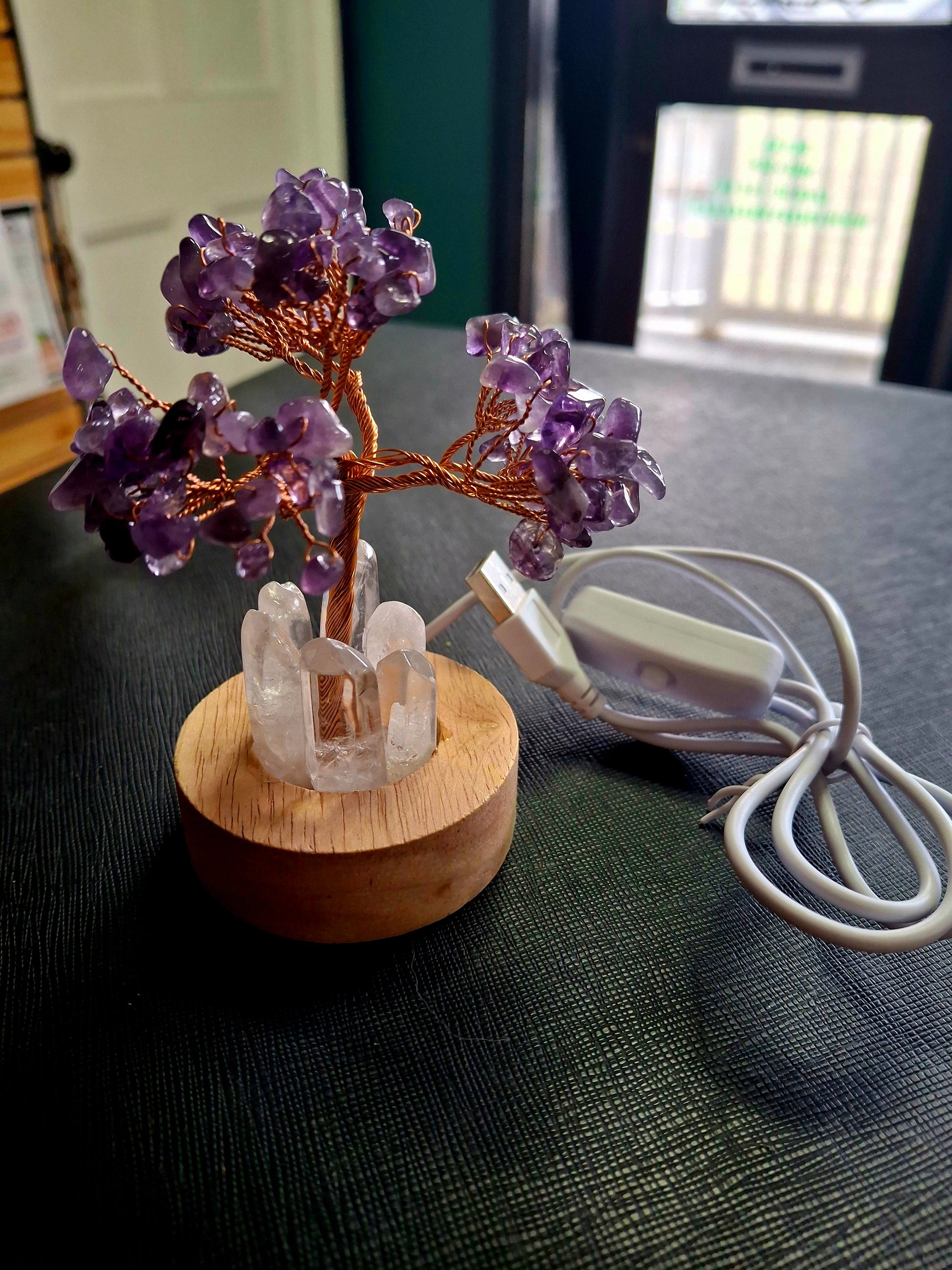 LED Gemstone Tree Lamp – USB Powered with Wooden Base 3.5"H