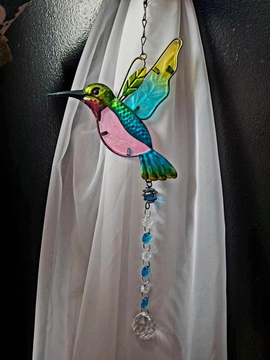 Large Colorful Hummingbird Suncatcher (7"W x 17"L)