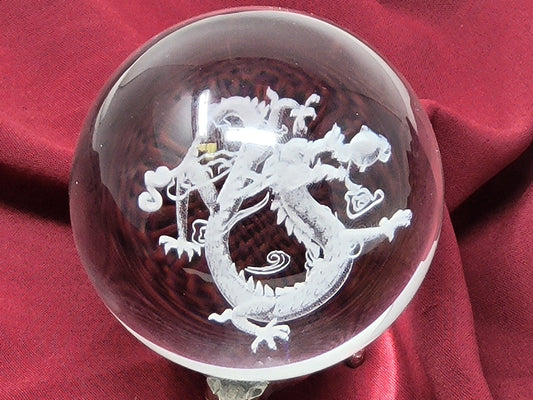 Laser Engraved 80mm Glass Sphere Dragon