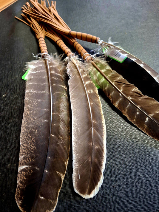 Leather Wrapped Smudging Turkey Feather 10" - 12"