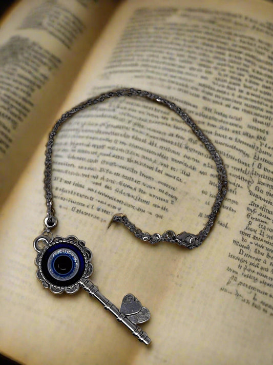 Lucky Key w/ Evil Eye Pendant Necklace with chain