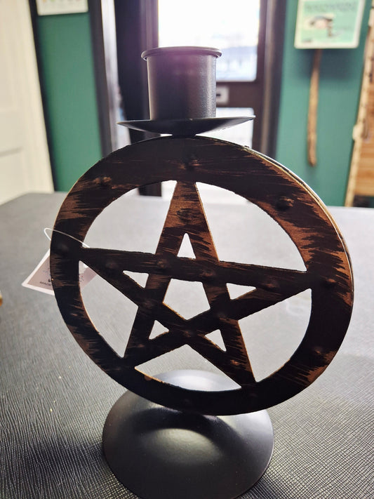 Metal Candle Holder Pentagram 6"