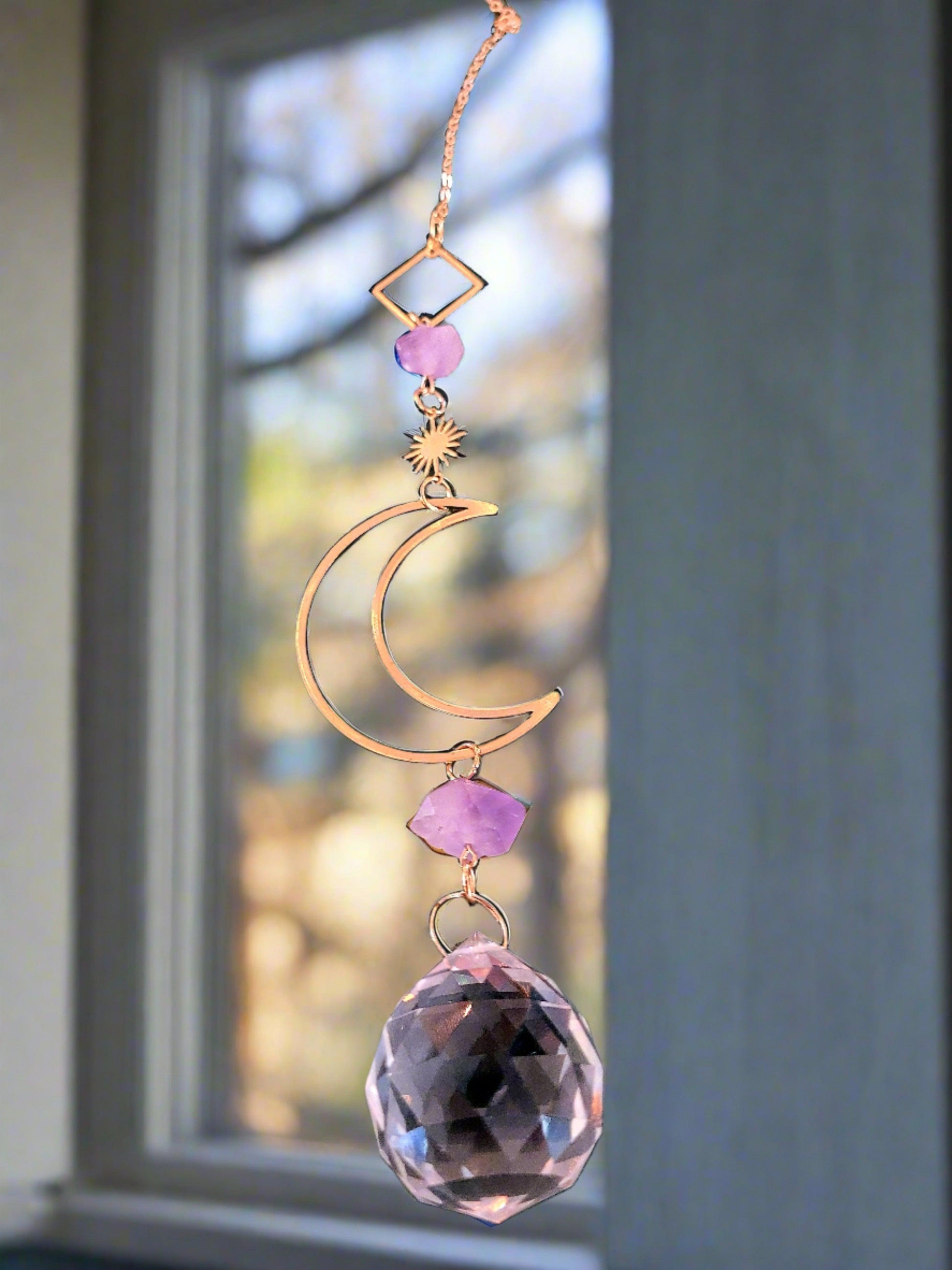 Moon Amethyst Crystal Suncatcher 16"