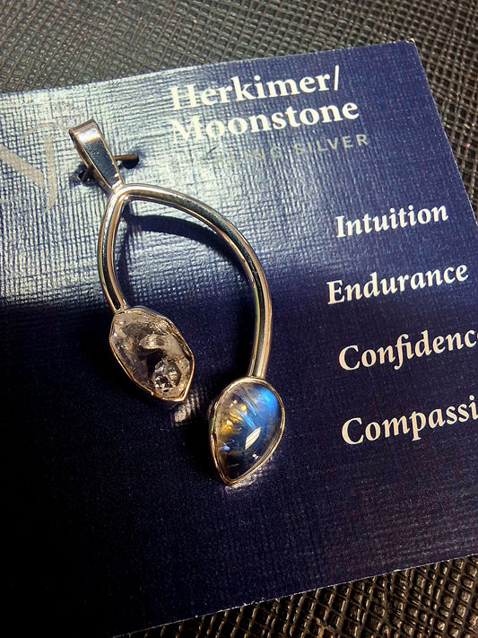 Moonstone With Herkimer Diamond Sterling Silver Pendant
