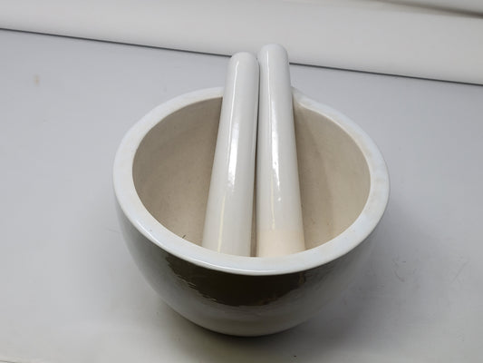 Mortar & Pestle White Ceramic 9"