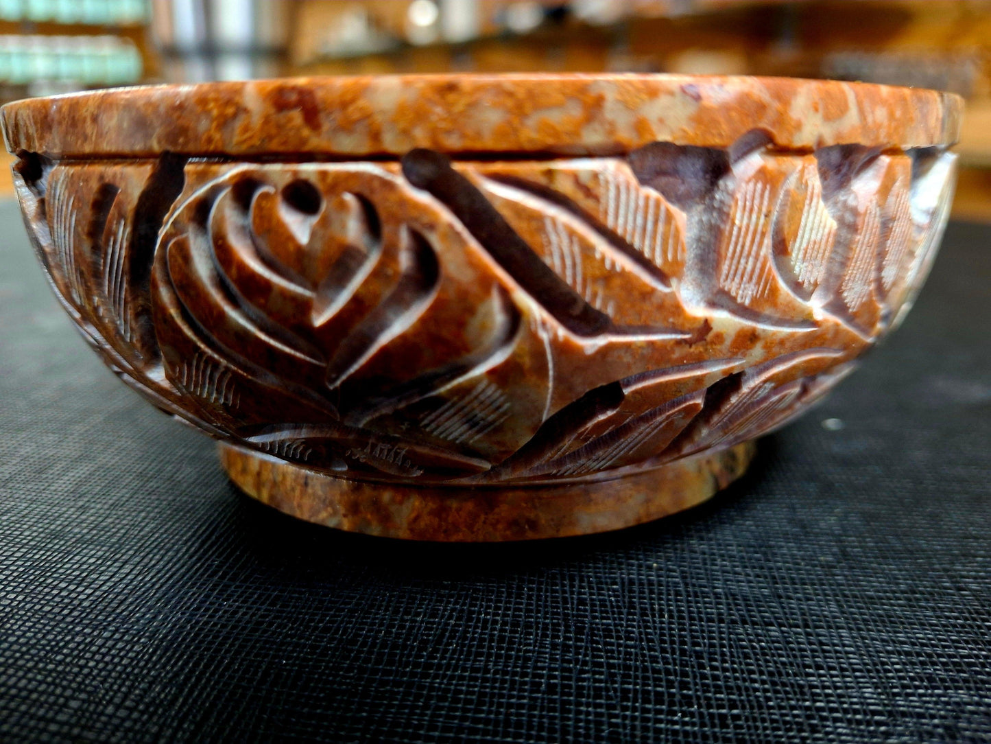 Natural Stone Carved Smudge Bowl 5"D x 2''H