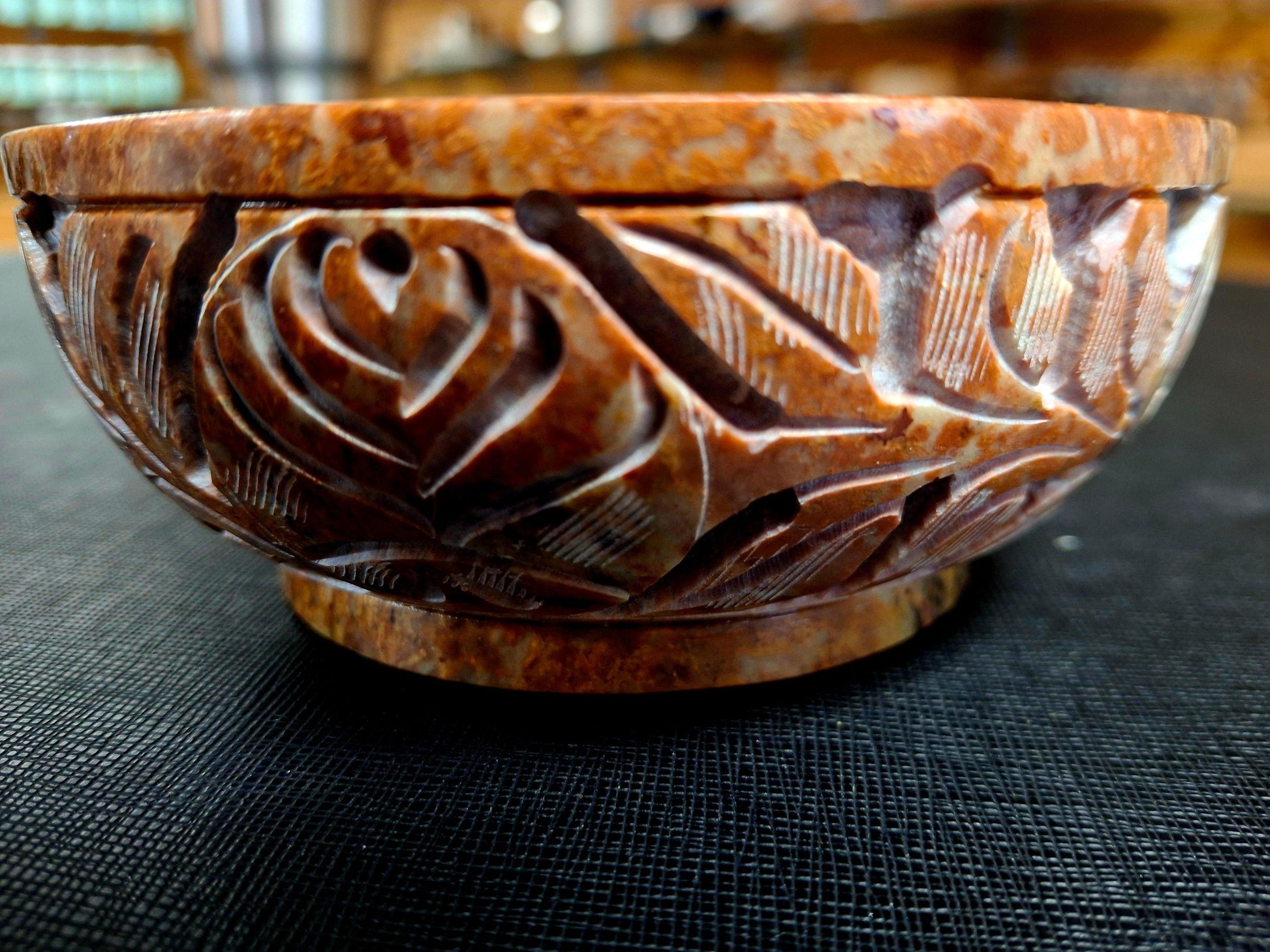 Natural Stone Carved Smudge Bowl 5"D x 2''H