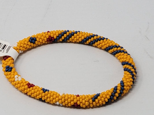 Nepalese Roll-On Beaded Bracelets Yellow with Blue Chevrons