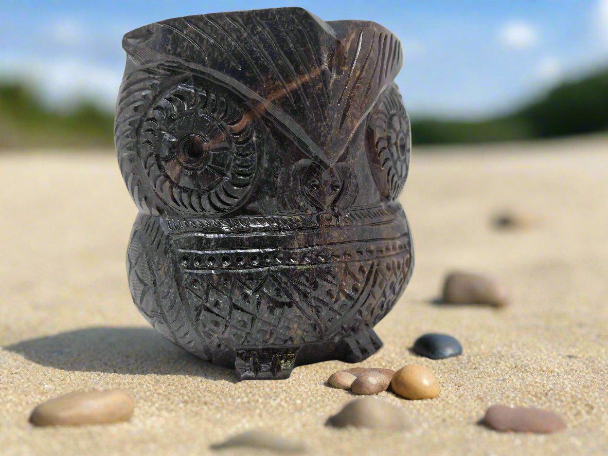 OWL Carved Natural Soap Stone Bowl 3.75'' x 4'' x 4''H