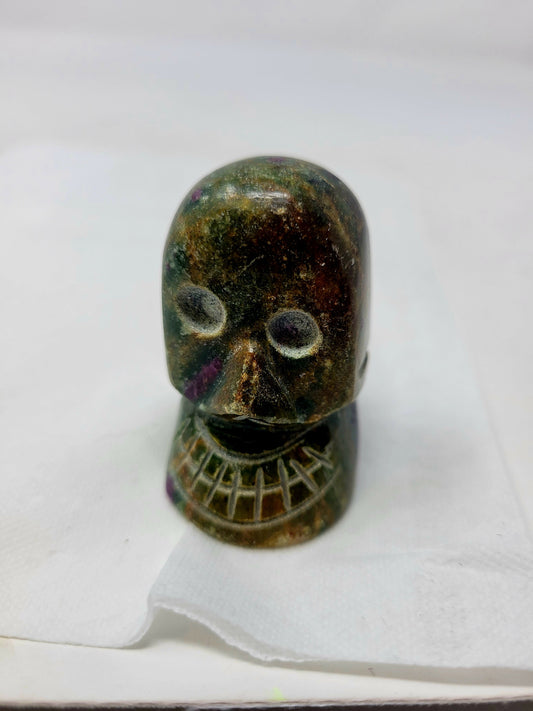 Peruvian Gemstone Skull (Hand-Carved / Ruby Zoisite)
