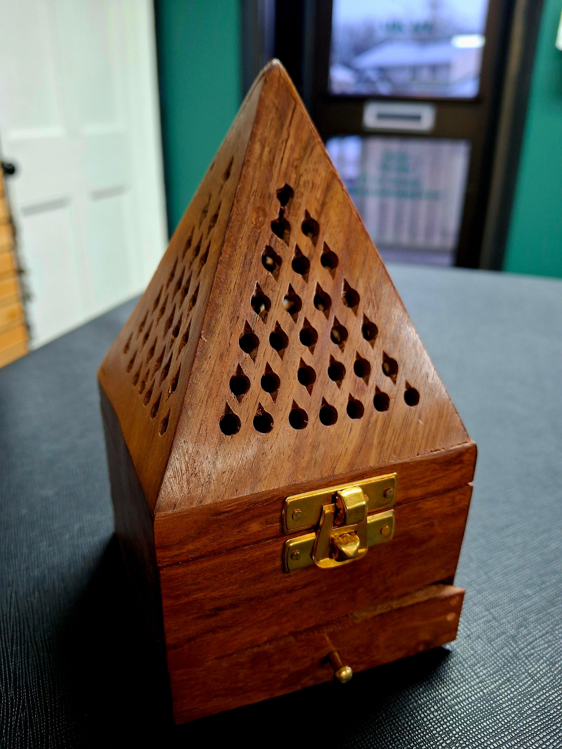 Pyramid Wood Incense Burner 3.5x5.6"