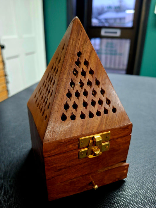 Pyramid Wood Incense Burner 3.5x5.6"