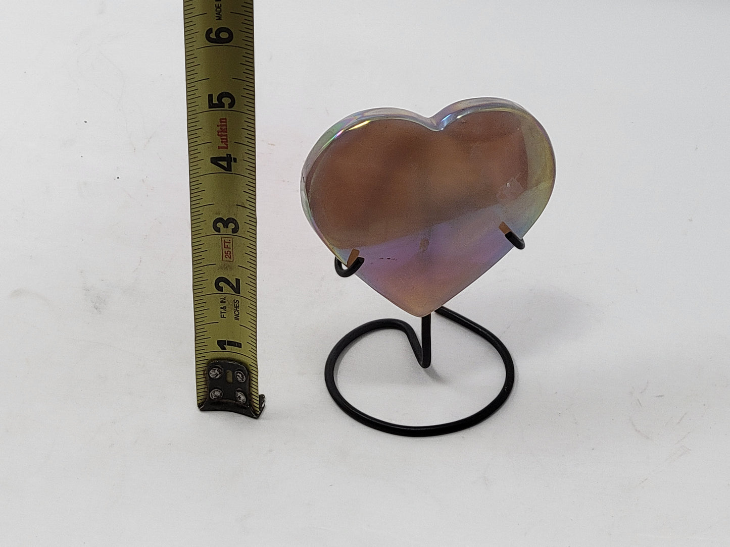 Rainbow Aura Agate Heart On Stand