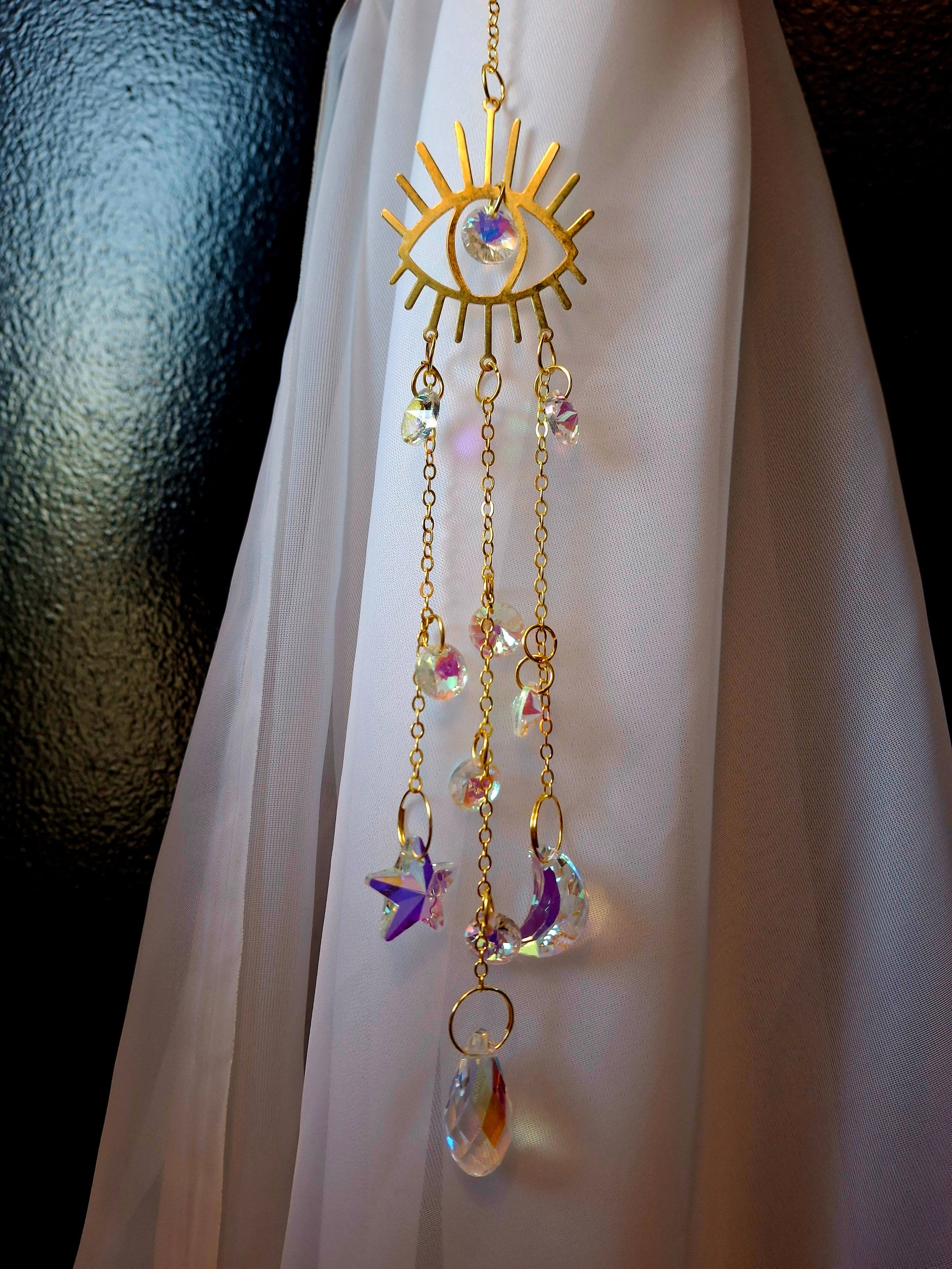 Rainbow Crystal Evil Eye Design Suncatcher (12"L)