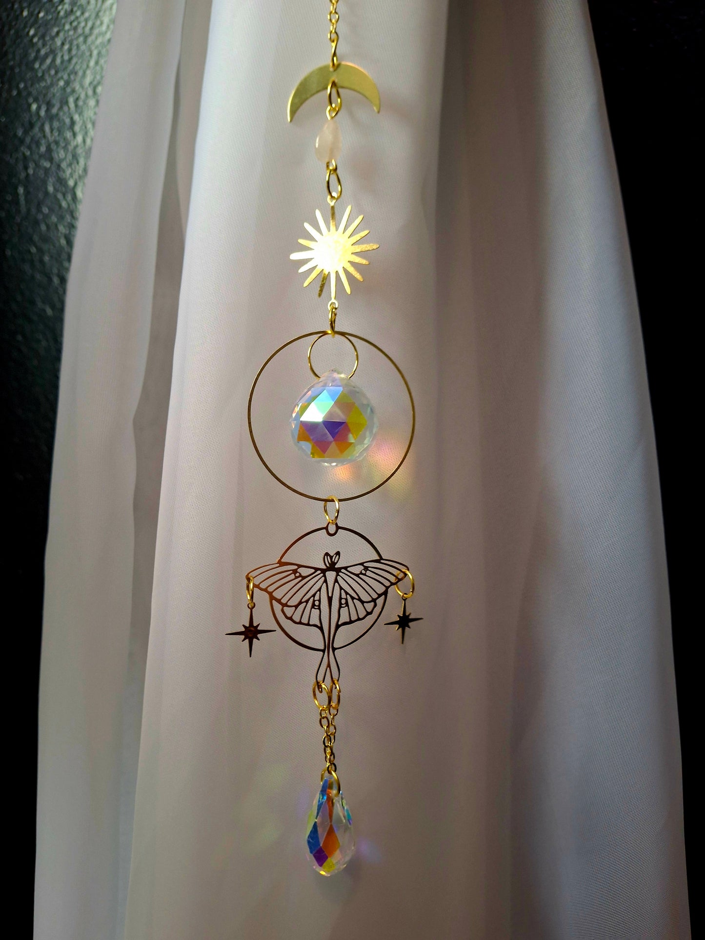 Rainbow Crystals Suncatcher with Dragonfly Design 14"