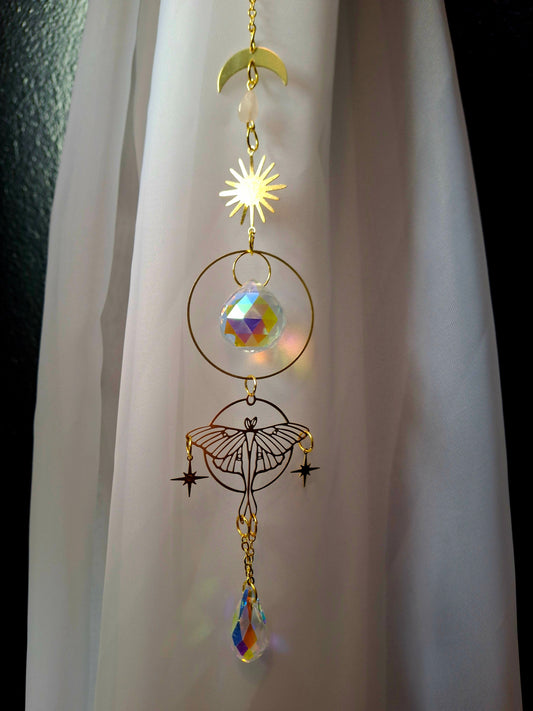 Rainbow Crystals Suncatcher with Dragonfly Design 14"