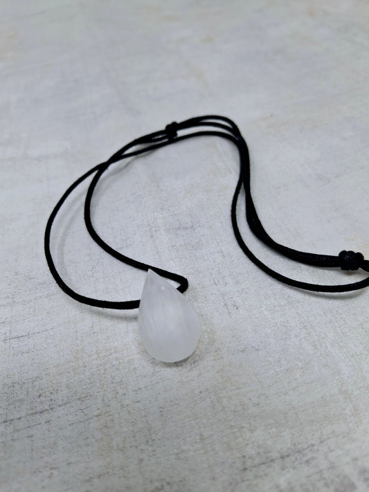 SELENITE PENDANT WITH BLACK CORD