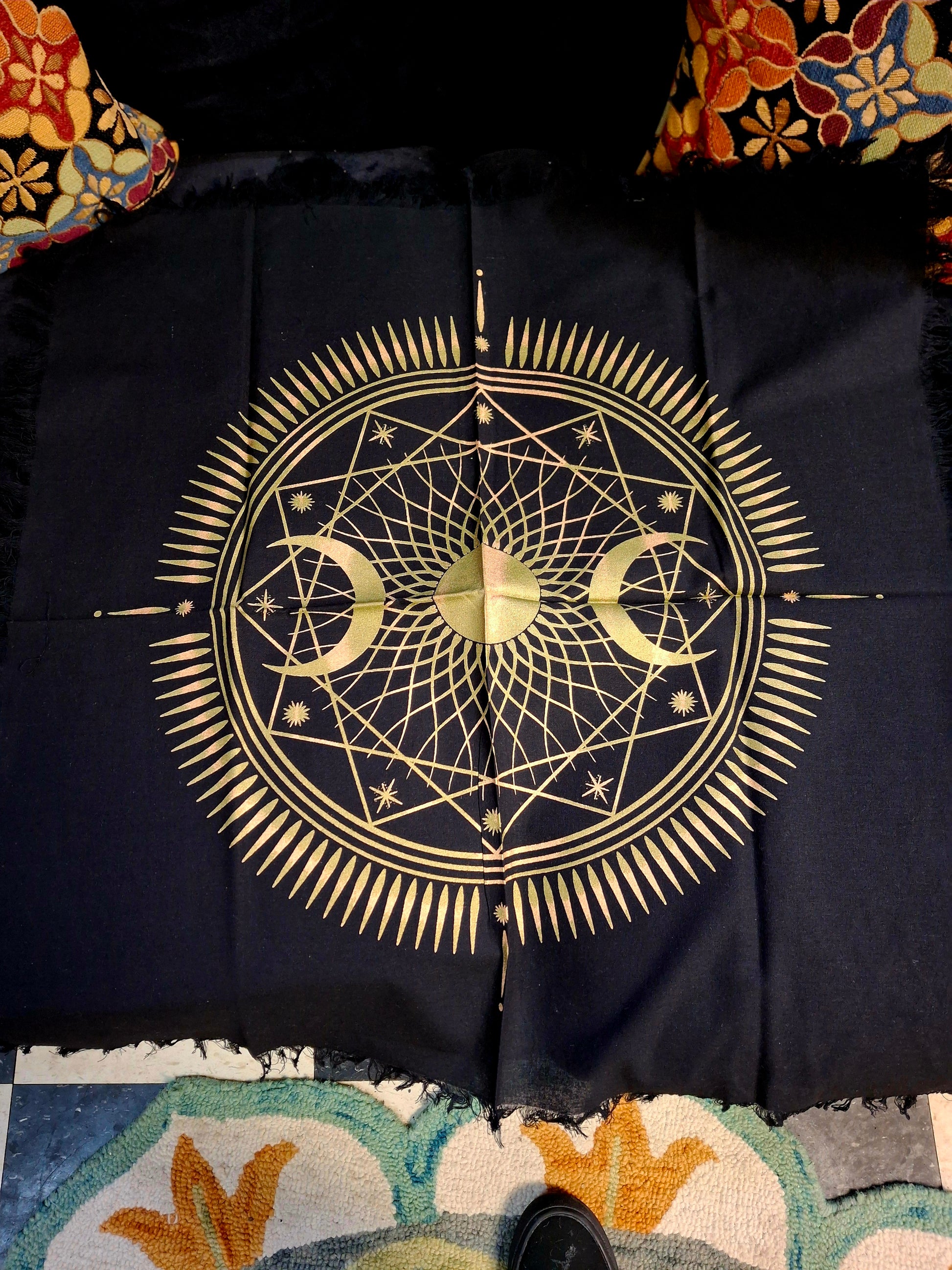 Sacred Altar Cloth Triple Moon Golden